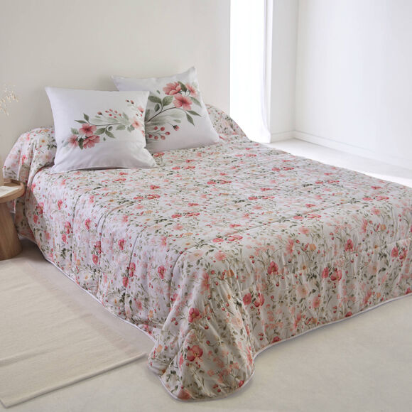 Couvre-lit matelassé Eglantine imprimé fleuri (rose)