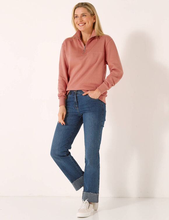 Sweat col montant zippé en molleton gratté (pêche)