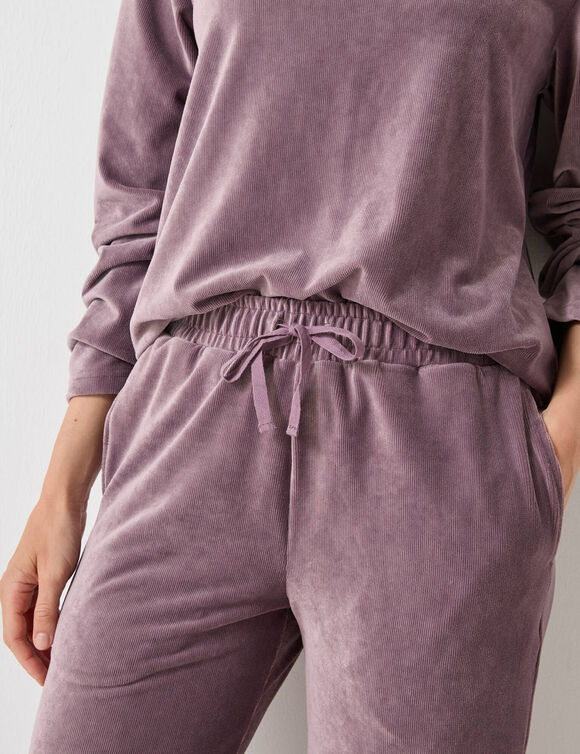 Pyjama pantalon en velours c&ocirc;tel&eacute;, coupe large manches longues (taupe)