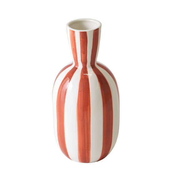 Vase gr&egrave;s ray&eacute; blanc terracotta  (blanc/terracotta)
