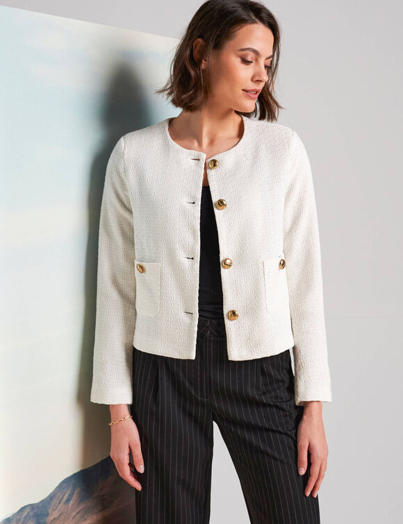 Veste boutonnée, tweed (écru)