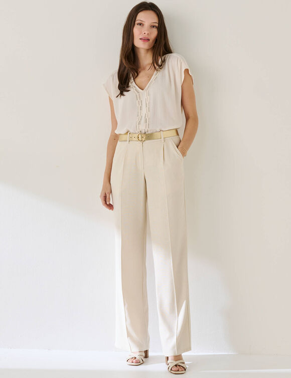 Soepele bloes met fantasieborduursel (naturel)