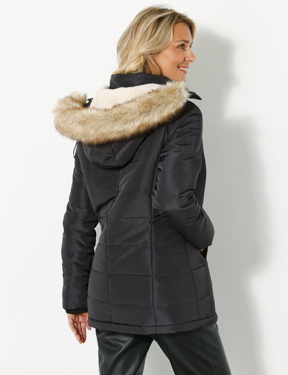 Doudoune à capuche imperméable, doublée polaire sherpa (noir)