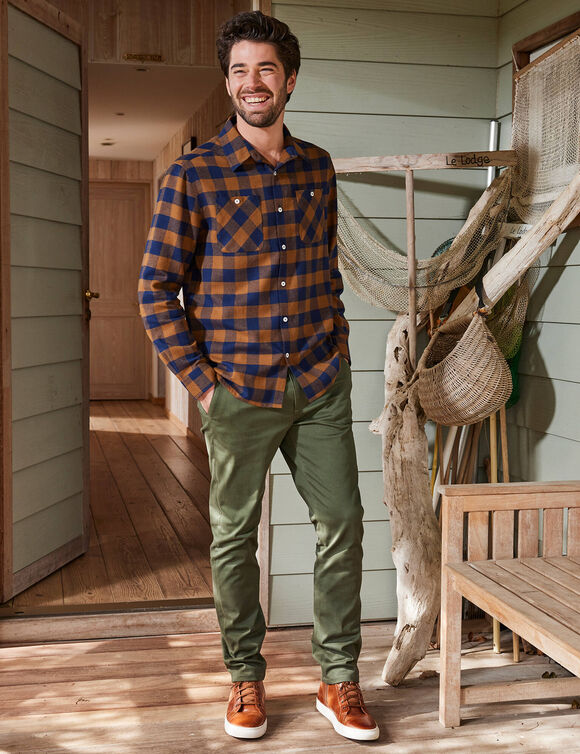 Chemise carreaux &eacute;cossais flanelle (cuivre / marine)