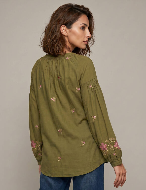 Blouse flanelle, manches 7/8, imprim&eacute; effet broderie (bronze)
