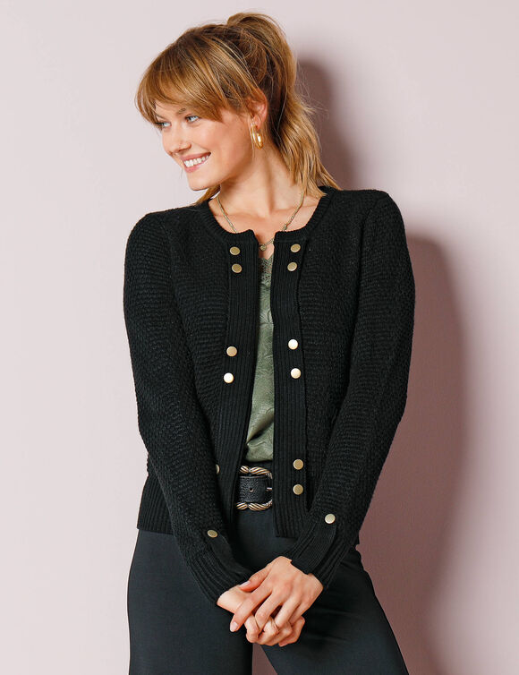 Vest in tricot met goudkleurige knopen (zwart)