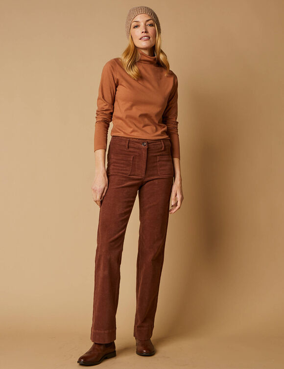 Sous-pull col roulé coton stretch uni (noisette)