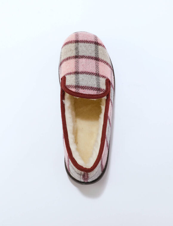 Hoge pantoffels met wolvoering, geruit motief (roze)