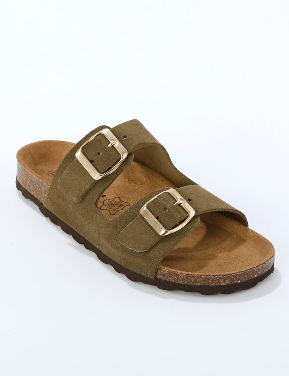 Leren mules met 2 verstelbare gespen (bronskleur)