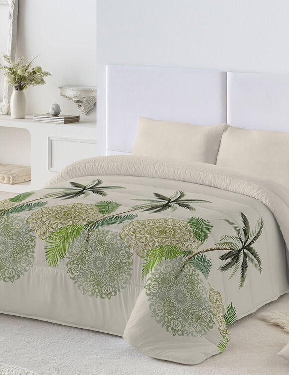 Dekbed in microvezel met tropische bladerenprint 200g/m2&lt;br&gt;&lt;br&gt; (groen)