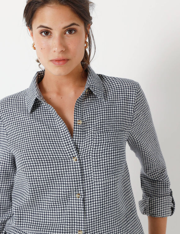Flanellen hemd in pied-de-poule (marine / ecru)