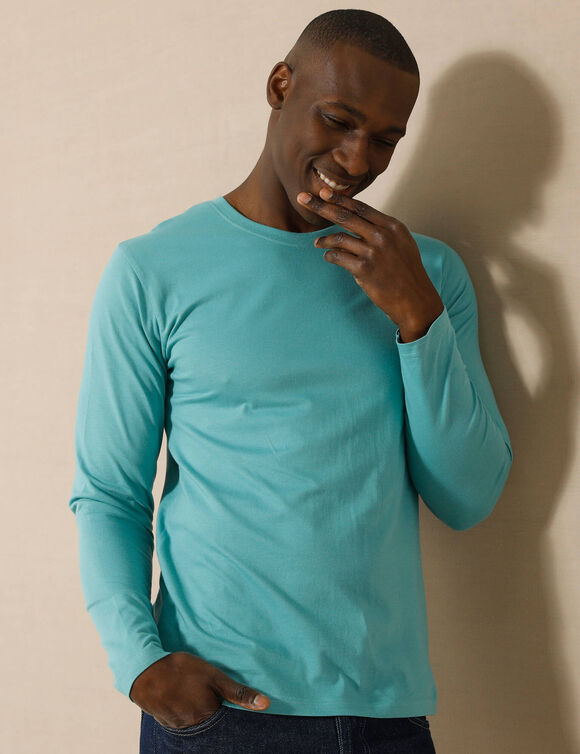 T-shirt col rond  manches longues à l'unité. (aqua)