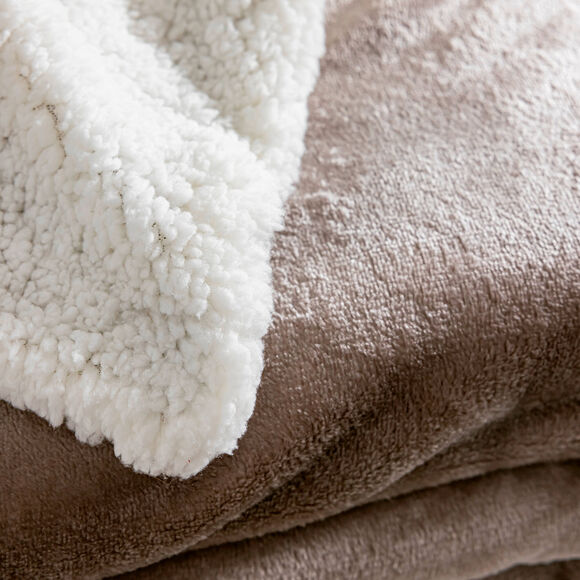 Dubbelzijdige deken van fleece en sherpa (taupe)