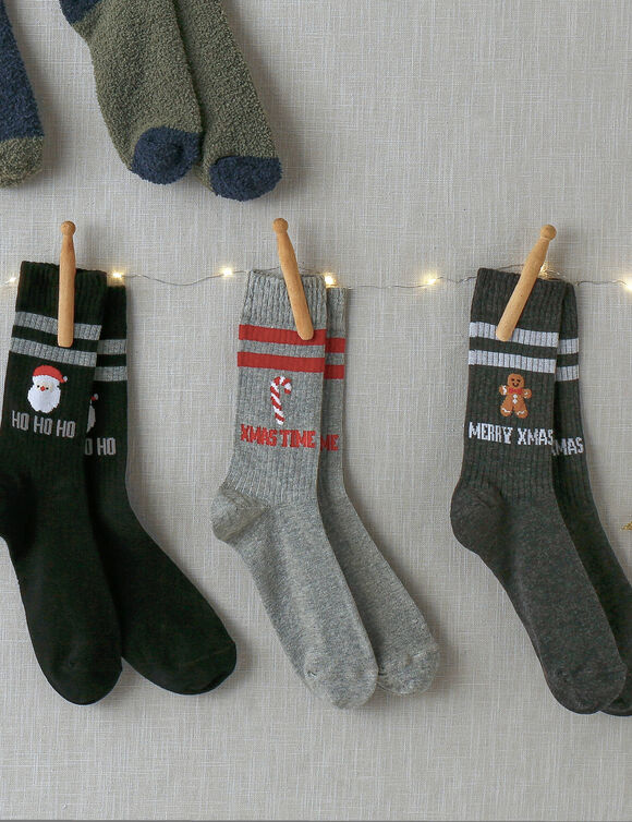 Set van 3 paar sokken, kerstmotief (grijs)