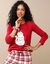 Pyjama pantalon de No&euml;l "chat" en coton-flanelle, avec chouchou (rouge)
