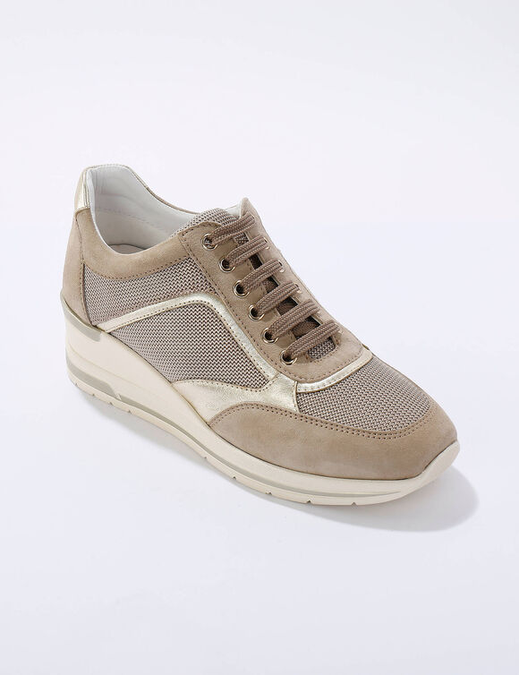 Leren sneakers met sleehak, LWG-gecertificeerd (beige)
