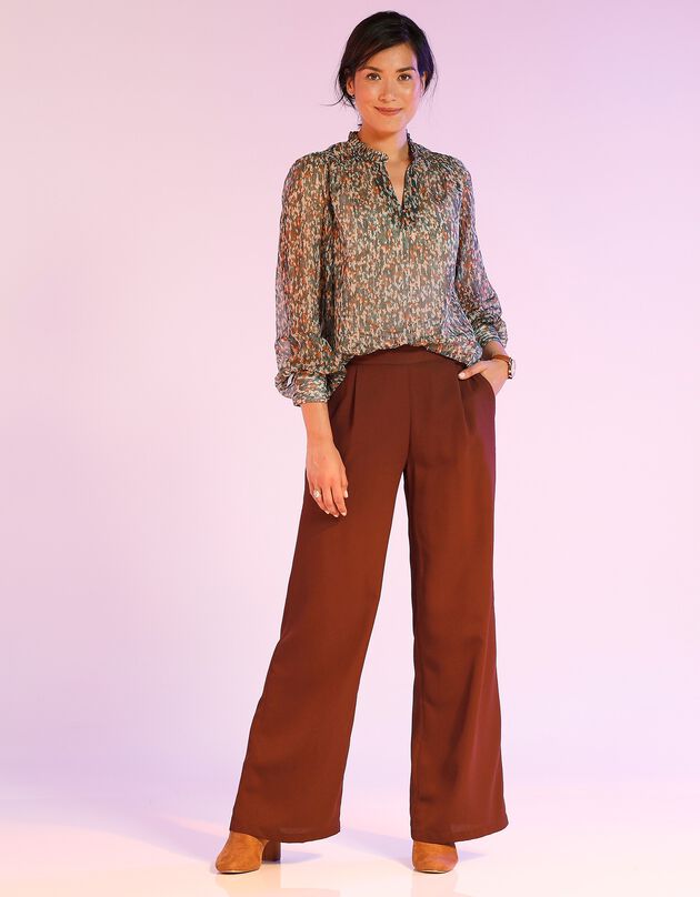 Pantalon large en crêpe fluide - dos élastiqué (chocolat)