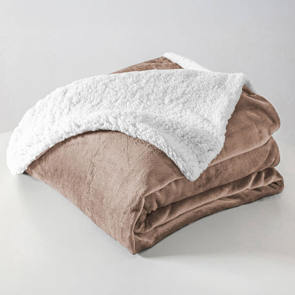 Dubbelzijdige deken van fleece en sherpa (taupe)
