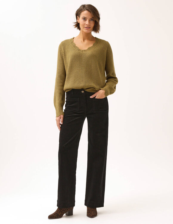 Pantalon velours coupe large taille haute, petite stature (noir)
