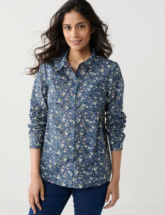 Chemisier imprim&eacute; fleuri, en coton (marine / vert)