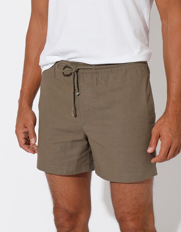 Short in canvas met elastische taille (kaki)