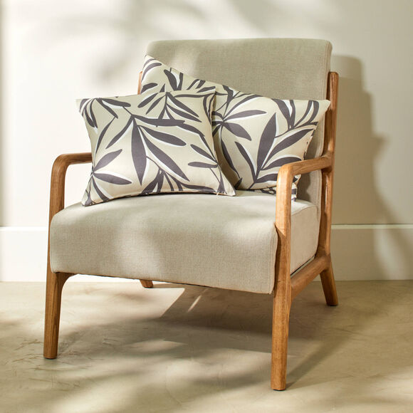 Housse de coussin imprimé feuillage (sable)