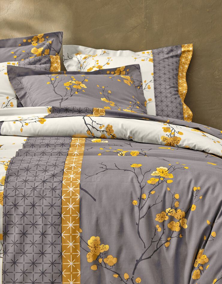 Linge de lit Kimori en polycoton imprimé fleurs de cerisier, gris Linge de lit Kimori en polycoton imprimé fleurs de cerisier, gris, hi-res image number 4