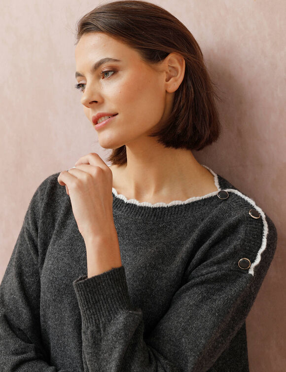 Pull col bateau, maille moelleuse (anthracite chiné)