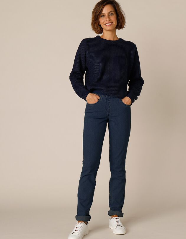 Rechte jeans met elastische taille, dark blue, hi-res