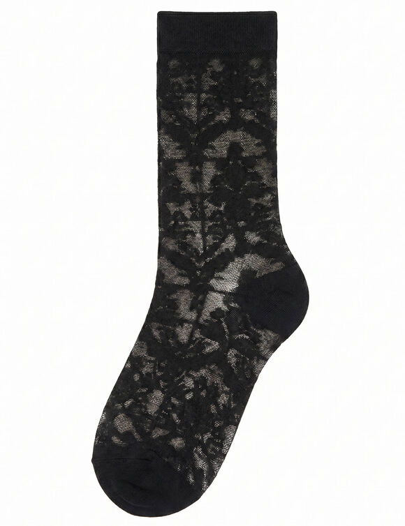 Mi-chaussettes effet r&eacute;sille et dentelle - lot de 2 paires (noir)