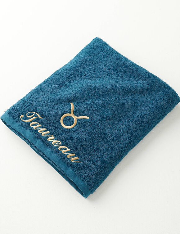 Serviettes de bain brodées Taureau - 420g/m2 (bleu paon)