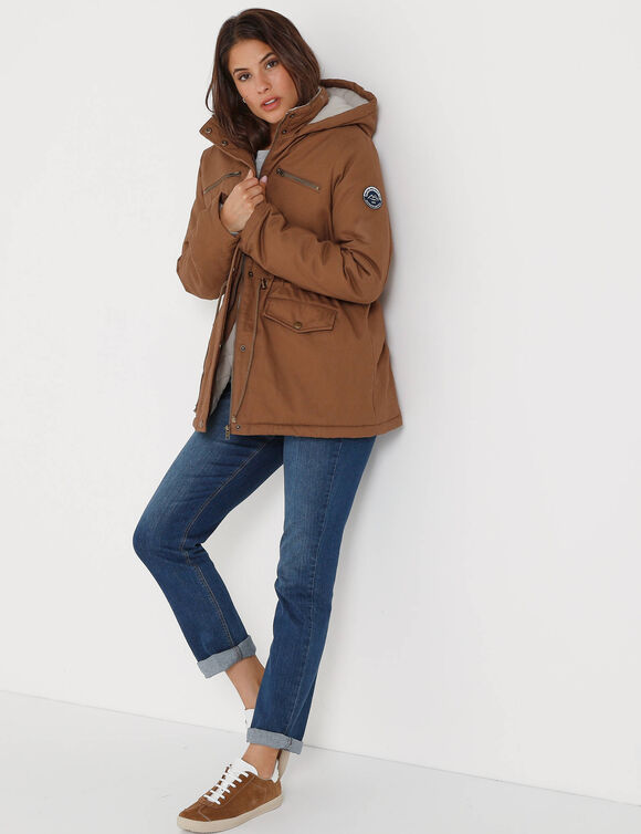 Parka déperlante doublée maille polaire (noisette)