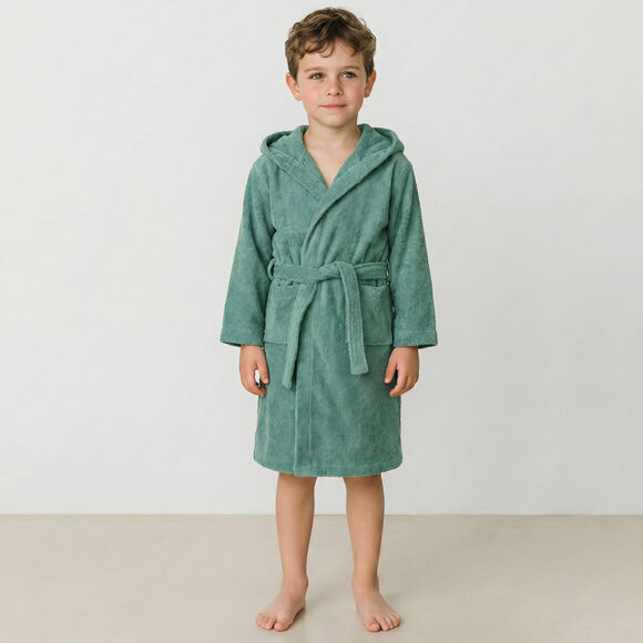 Kinderbadjas met capuchon - lusjesbadstof 340 g/m&sup2; (eucalyptus)