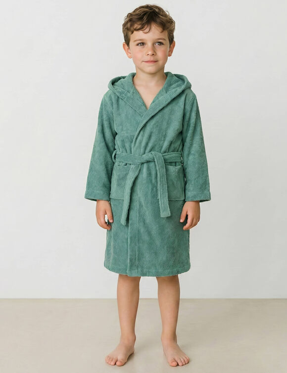Kinderbadjas met capuchon - lusjesbadstof 340 g/m&sup2; (eucalyptus)