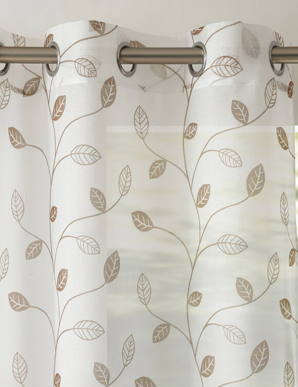 Panneau voilage motif petites feuilles - finition oeillets (taupe)