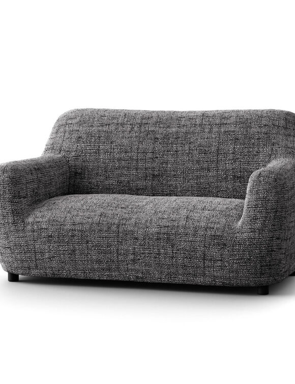 Housse bi-extensible microfibre effet faux uni pour fauteuil et canap&eacute; (gris anthracite)