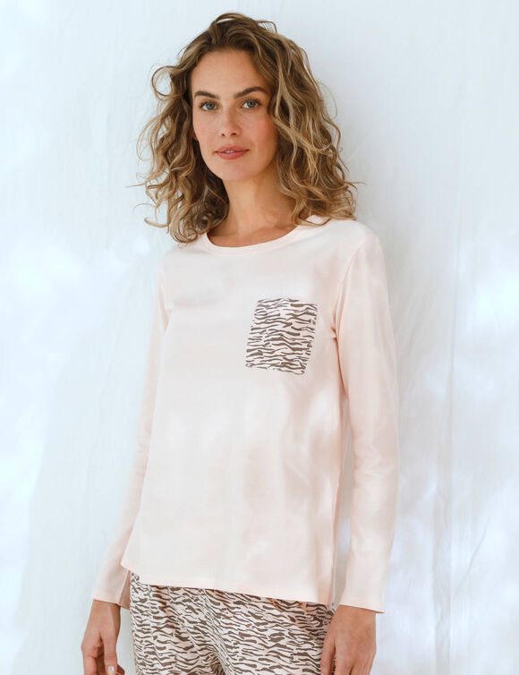 Pyjama met zebraprint (roze / taupe)