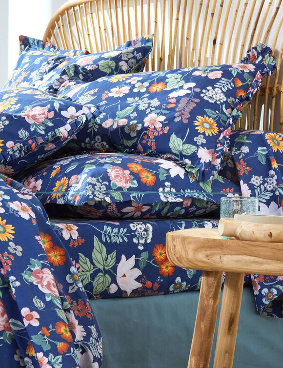 Bedlinnen Kelly in katoen met bloemenprint (marine)