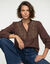 Blouse met knoopsluiting, geborduurd borststuk en kraag met ruches (chocolade)