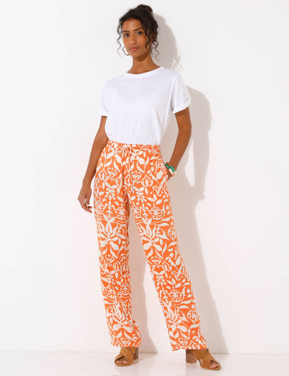 Pantalon large fluide, imprimé bicolore (mandarine / beige)