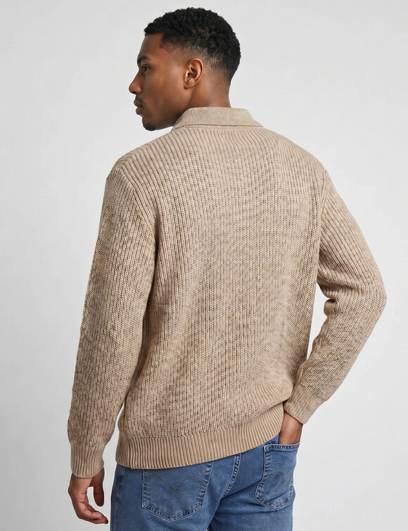 Pull col camionneur c&ocirc;te anglaise 30% laine (beige moulin&eacute;)