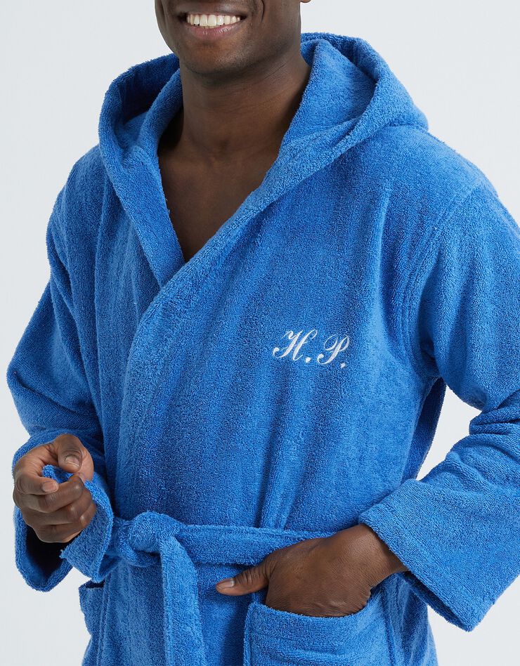 Peignoir mixte adulte col capuche éponge bouclette personnalisable (bleu dur)