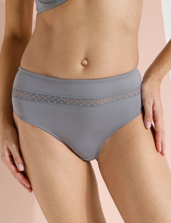 Culotte haute microfibre et tulle plumetis effet seconde peau Paia - lot de 2 (gris)