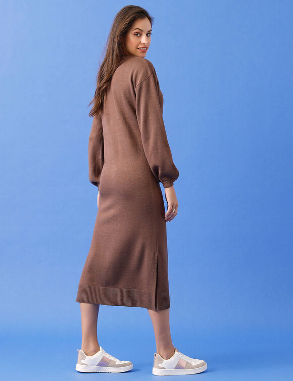 Robe longue en tricot manches blousantes (taupe)