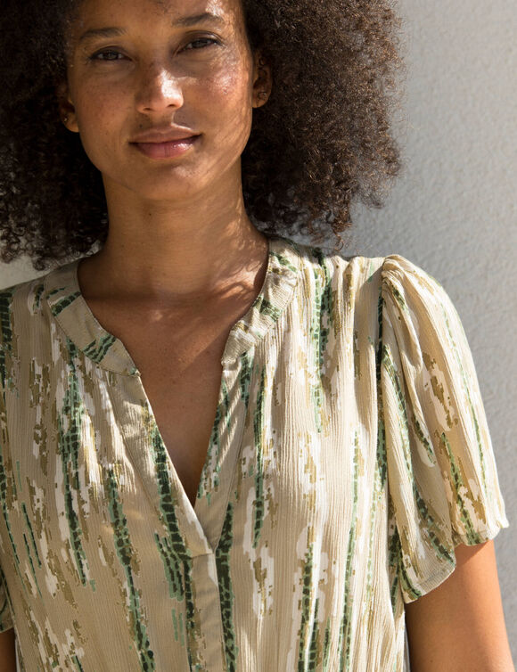 Robe longue en crépon, imprimée (beige / kaki)