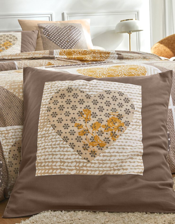 Bedlinnen Lovely in flanel met hartjesprint (beige / karamel)