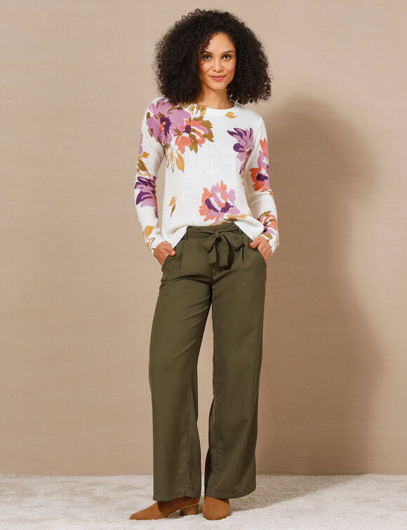 Pull imprimé fleurs (écru / parme)
