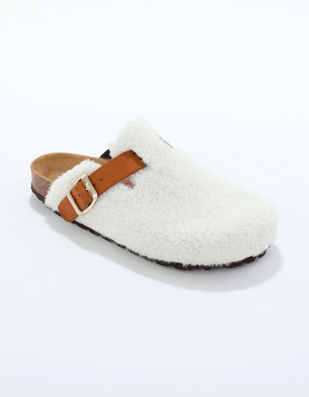 Pantoffels in sherpa met verstelbare gesp (ecru)