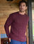 Pull col rond maille irlandaise (bordeaux chin&eacute;)