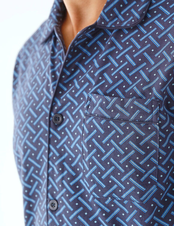 Shortama in bedrukt tricot, met knopen (marine)